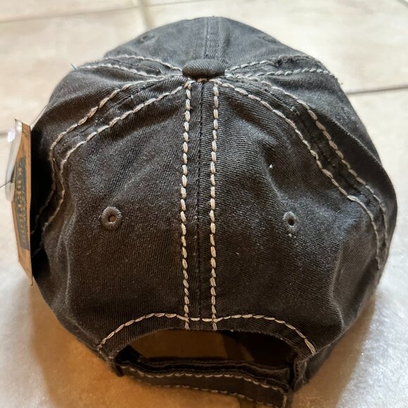 Kbethos Womens Distressed Black Happy Camper Baseball Cap - Picture 3 of 3